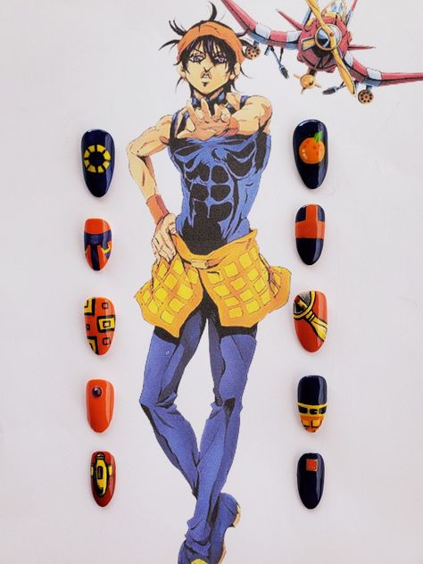 Jojo JJBA nail art #Jojo #AnimeNails #JJBA #JJBAnails #jojonails #Narancia #naranciaghirga #narancianails #animenailart #naranciaghirganails Jjba Narancia, Korean Streetwear Fashion, Idol Nails, Narancia Ghirga, Korean Winter, Anime Nails, Casual Outfit Ideas, Korean Streetwear, Jojo's Bizarre Adventure Anime