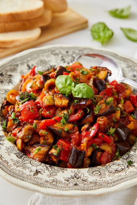 Caponata Recipe Sicilian Caponata Recipe, Eggplant Caponata Recipe, Caponata Recipe, Pasta Aglio E Olio, Zucchini Aubergine, Italian Christmas Recipes, Eggplant Caponata, Dairy Free Low Carb, Slow Cooker Pasta