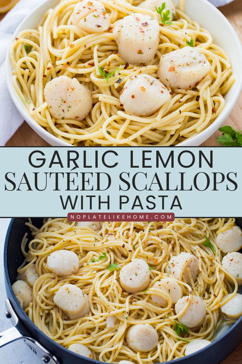 Sauteed scallops with pasta is a delicious, easy seafood pasta dish worthy for a lazy weeknight dinner, or special occasions and holidays- like your Italian Christmas Eve dinner. It’s made with simple ingredients and is sure to impress your loved ones in just twenty minutes! Scallop And Noodle Recipes, Scallops And Linguine, Pasta Scallops Recipe, Scallops Pasta Recipe, Scallop Scampi Pasta, Scallops And Pasta Recipe, Pasta With Scallops Recipes, Bay Scallops And Pasta, Scallop Dinner Ideas