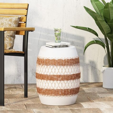 Lintz Outdoor Lightweight Concrete Side Table by Christopher Knight Home - On Sale - Bed Bath & Beyond - 35064820 Concrete Side Table, Bedside Table Metal, Round Metal Side Table, Brown Weave, Side Table Styling, Lightweight Concrete, End Tables With Drawers, Outdoor Side Tables, Accent Side Table