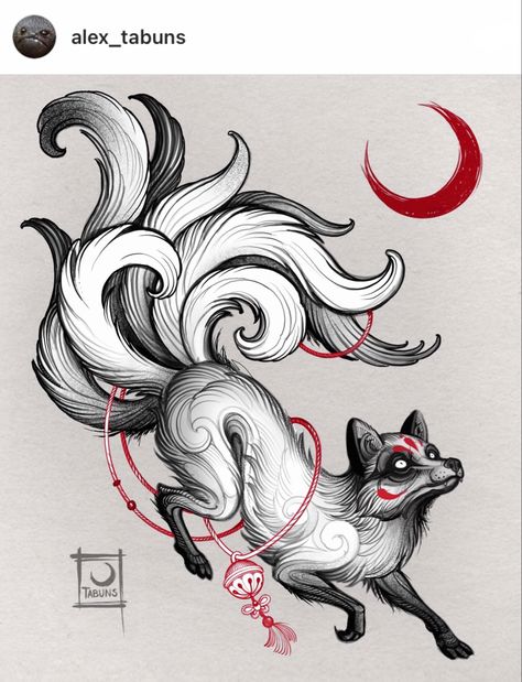 Kitsune fox with nine tails tattoo design #kitsune #fox #tattooideas #tattooart Fox With Nine Tails, Kitsune Fox Tattoo Design, 9 Tail Fox Tattoo Design, Kitsune Nine Tails, Nine Tails Drawing, Nine Tail Fox Art, Fox Nine Tails, Kitsune Tattoo Men, 9 Tail Fox Tattoo