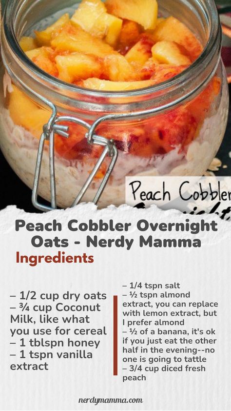 Maybe you should just go on and enjoy this recipe for the Peach Cobbler Overnight Oats. It's kind of the best thing I've eaten this week. Heh. Peach Cobbler Overnight Oats, Overnight Oatmeal, Protein Balls, Lemon Extract, Protein Ball, Overnight Oats Recipe, Baked Oatmeal, Peach Cobbler, Overnight Oats