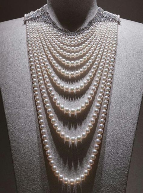 Eleven strands of luminous, Akoya cultured pearls make up this high jewellery masterpiece. #highjewellery #mikimoto #mikimotopearls Luxury Beaded Pearl Necklace With Unique Style, Luxury Beaded Necklace With Pearl Pendant, Luxury Pearl Pendant Necklace With Gemstone Beads, Luxury Pearl Necklace With Polished Beads, Mikimoto Pearls High Jewelry, Akoya Pearl Necklace, Jewelry Tips, High Jewellery, Pearls Necklace