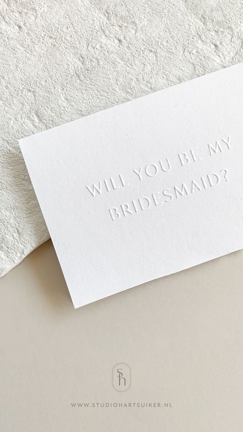 Minimalist Bridesmaid Proposal Card with embossed text Bridesmaid Proposal Luxury, Easy Bridesmaid Proposal, Bridal Proposal Box Ideas, Simple Bridesmaid Proposal, Proposal Box Ideas, Ways To Ask Bridesmaids, 2025 Bride, Bridal Proposal, Proposal Boxes