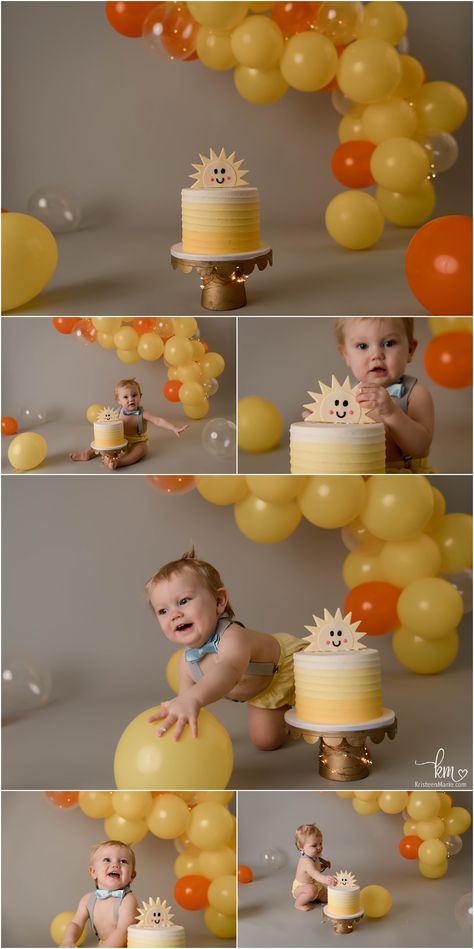 Sunshine Themed Birthday Cake, Smash Cake Sunshine, Half Way Around The Sun Birthday, Sun First Birthday Photoshoot, You Are My Sunshine Cake Smash, Around The Sun First Birthday Cake, You Are My Sunshine Smash Cake, You Are My Sunshine Cake Ideas, Sunshine 1st Birthday Cake