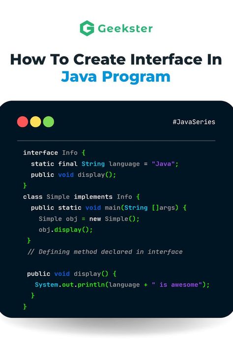 It's time for #java series . Create Interface In Java Program . Save this post now. #javadeveloper #programmers #coding #cs #geekster Java Programming Tutorials, Learn Hacking, Java Tutorial, Basic Computer Programming, Computer Science Programming, Web Development Programming, Java Programming Language, Coding Tutorials, Learn Computer Coding