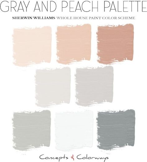 Gray and Peach Home Paint Color Scheme, Pre-Selected Paint Palette - Room Paint Colors Peach Paint Colors, Floors Colors, Gray Floors, Colour Pairing, Interior Design Colors, Blue And Pink Bedroom, Coral Room, Peach Color Palettes, Colour Scheme Ideas