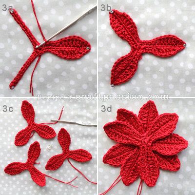 Pretty Flowers, Crochet designs, diagrams, how to's and ideascrochet-poinsettia-3 Clay Buttons, Projek Menjahit, Crochet Wreath, Crochet Flowers Free Pattern, Crocheted Flowers, Crochet Christmas Decorations, Holiday Crochet, Christmas Crochet Patterns, Crochet Flower Patterns