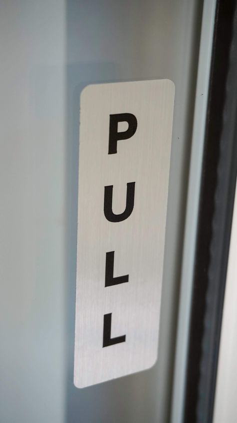 Door That Says Pull, Push Door Sign, Bathroom Door Signs Modern, Push Door Handle Sign, Push Pull Signage Glass Door, Room Signage, Sign System, Modern Office Interiors, Pushes And Pulls