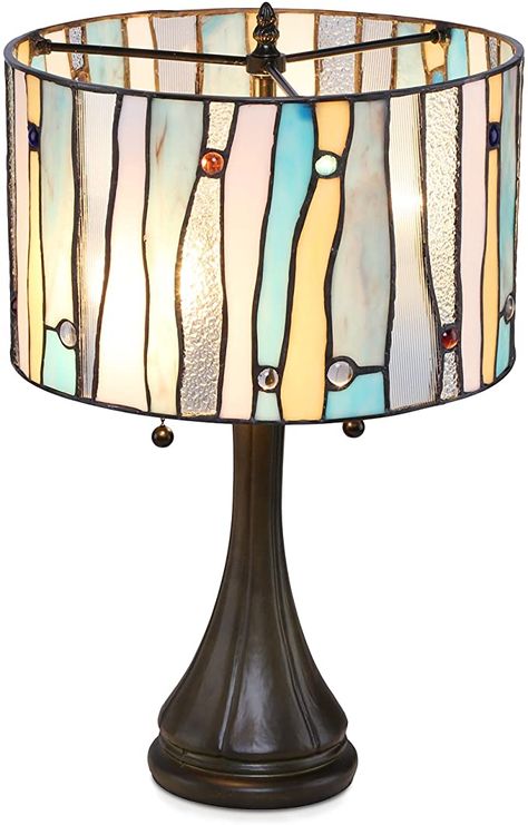 Stained Glass Diy Projects, Glass Nightstand, Glass Lamp Shades, Desk Nightstand, Stained Glass Lamp Shades, Stained Glass Lamp, Tiffany Style Table Lamps, Stained Glass Light, Tiffany Table Lamps