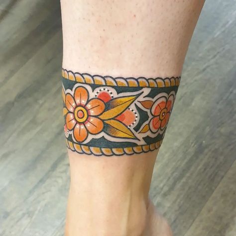 RAB - actually Barney | Ankle cuff 🏵🌸🌿**swipe for detail pics** | Instagram Ankle Cuff Tattoo For Women, Ankle Cuff Tattoo, Ankle Bracelets Tattoos For Women, Paisley Tattoos, Ankle Tat, Traditional Tattoo Flash Art, Kid Name Tattoo, Cuff Tattoo, Ankle Bracelet Tattoo