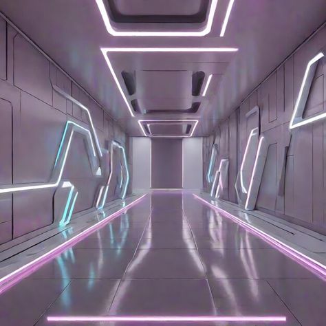 Futuristic Hallway, Futuristic School, School Hallways, Interior Led Lights, Futuristic Interior, Hallway Decor, Interior Photo, Neon Lights, Hallway Decorating