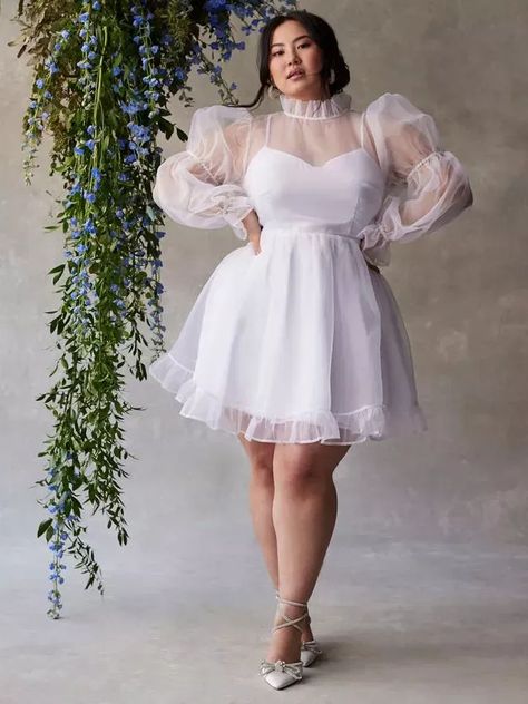 Plus Size Bride Reception Dress, Vegas Plus Size Wedding Dress, Wedding Reception Dress Plus Size, Plus Size Engagement Outfits, Plus Size Bridal Shower Outfit, Plus Size Elopement Dress, Plus Size Wedding Dress Short, Everyday Princess, Courthouse Wedding Dress