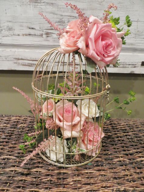 pink birdcage centerpiece bellafiorinj.com Birdcage Centerpiece, Cage Centerpiece, Bird Cage Centerpiece, Cheap Office Decor, Cage Decor, Bird Cage Decor, Birdcages, Kraf Diy, Deco Floral