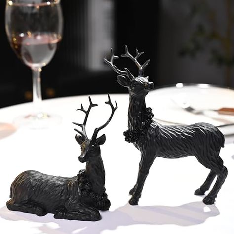 Reindeer Figurines, Reindeer Statue, Black Gold Christmas, Black Deer, Christmas Reindeer Decorations, Deer Statues, Reindeer Figurine, Dark Christmas, Decorations For Home