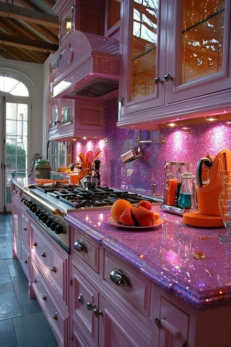 Pink Kitchen Inspiration, Colorful House, Purple Kitchen, Dream Kitchens Design, Future Apartment Decor, Apartment Decor Inspiration, Kitchen Room Design, Dream Room Inspiration, Trendy Kitchen