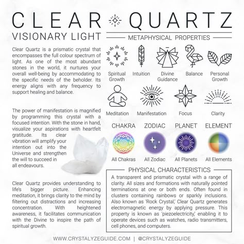 Clear Crystal Quartz Meaning, Clear Quartz Meaning Crystal Healing, Clear Quartz Crystal Meaning, Clear Quartz Meaning, Intuition Manifestation, Clear Quartz Properties, Clear Quartz Witchcraft, Crystal Correspondences, Energy Stones Crystal Healing