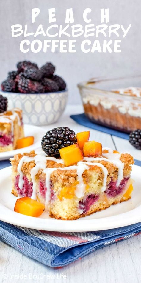 Peach Brunch, Blackberry Coffee Cake, Blackberry Peach, Homemade Coffee Cake, Pumpkin Spice Drinks, Fall Fruit, Blackberry Cake, Sweet Glaze, Blackberry Recipes