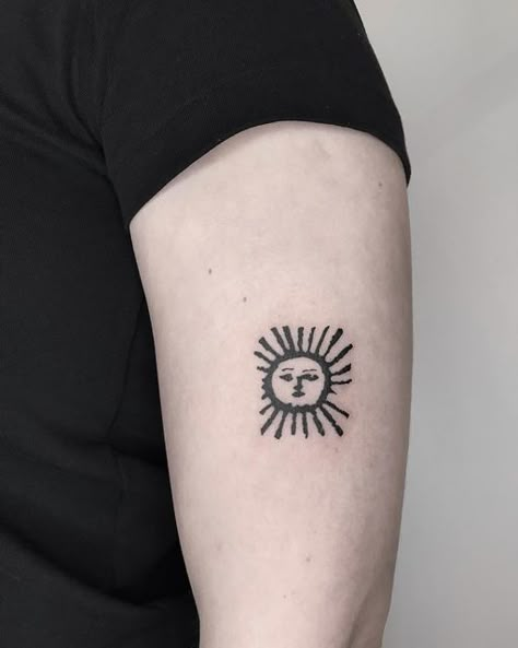 Warhol Tattoo Ideas, Andy Warhol Tattoo Ideas, 3 Line Tattoo, Cool Black Tattoos, Cannoli Tattoo, Sun Stamp Tattoo, Follow The Sun Tattoo, Filled In Tattoos, Stamp Style Tattoo