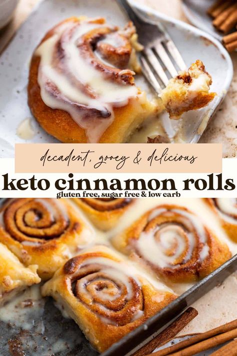 This keto cinnamon rolls recipe yields soft, fluffy, slightly chewy rolls with rich swirls of sweet cinnamon and creamy vanilla icing. Keto Rolls, Appetizers Low Carb, Low Carb Lunch Recipes, Rolls Recipe Easy, Nutrisystem Recipes, Cinnamon Roll Icing, Cinnamon Bun Recipe, Cinnabon Cinnamon Rolls, Baking With Coconut Flour