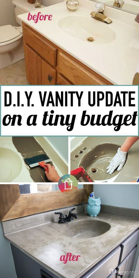 Concrete Vanity, Diy Home Decor For Apartments, Vanity Makeover, Concrete Overlay, Bathroom Vanity Makeover, Diy Bathroom Vanity, Cute Dorm Rooms, Diy Vanity, Diy Concrete