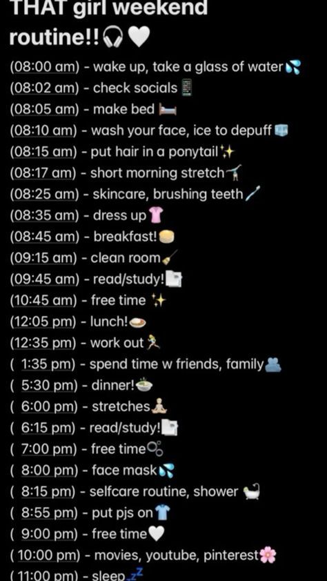 Summer Vacation Routine For Teens, Morning Routine Glow Up, That Girl Summer Morning Routine, Vacation Glow Up Checklist, Routine For Vacation, That Girl Weekend Routine, Weekend Routine For Teens, Perfect Weekend Routine, Weekend Night Routine