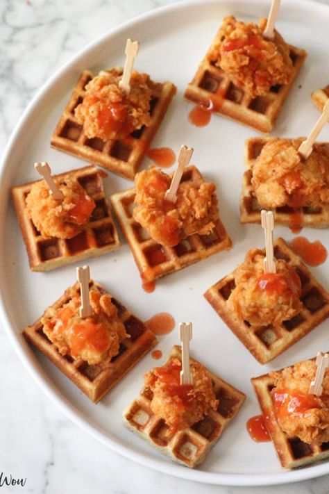 13 Fancy Chicken Nugget Recipes That Prove Finger Foods Aren't Just for Kids via @PureWow Mini Chicken And Waffles, Chicken Appetizer Recipes, Fancy Appetizer Recipes, The Best Appetizers, Fingerfood Baby, Best Appetizer, Best Party Appetizers, Fancy Appetizers, Chicken Nugget Recipes