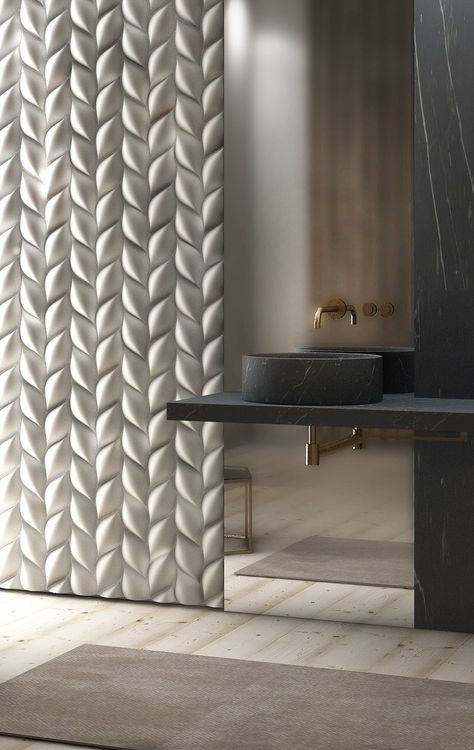 3D Wall Panel TRECCIA By 3D Surface design Jacopo Cecchi, Romano Zenoni Texture Interior Design, Minimalist Showers, Bad Inspiration, 3d Wall Decor, Moss Wall, Design Del Prodotto, Bathroom Inspiration, Luxury Bathroom, Interior Design Inspiration