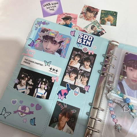 A5 Photocard Binder, Txt Binder Cover, Kpop A5 Binder, Photocard Binder Ideas, Kpop Binder Cover Ideas, Binder Decoration Ideas, Photocard Collection Binder, Kpop Binder Deco, Macaron Binder