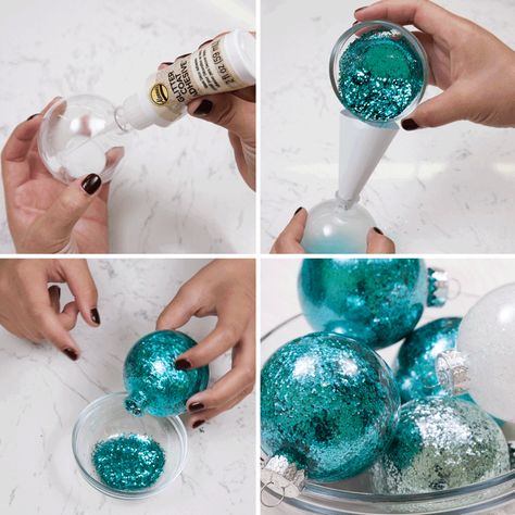 DIY Glitter Ornaments: 3 Easy Techniques Christmas Balls Diy, Diy Glitter Ornaments, Christmas Glitter Ornaments, Glitter Ornaments Diy, Disney Christmas Decorations, Diy Christmas Ornaments Easy, Diy Glitter, Gold Christmas Decorations, Glitter Ornaments