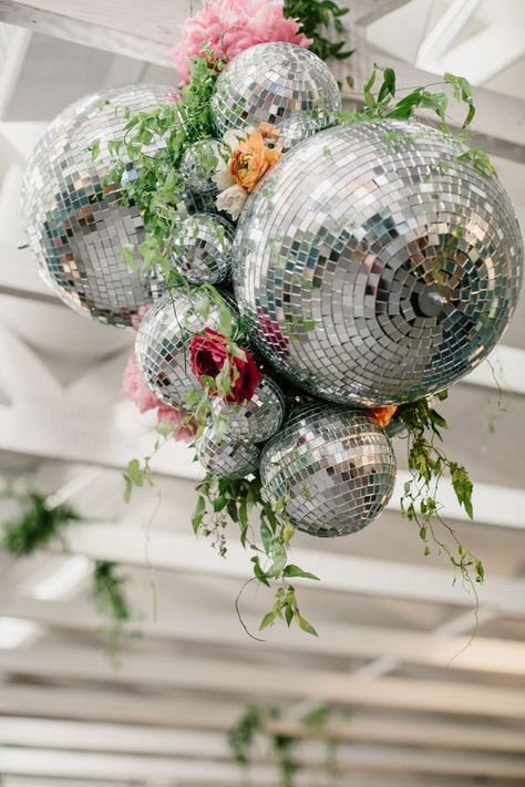 Funky Fonts, Rustic Wedding Decorations, Floral Wedding Decorations, Disco Fever, Disco Balls, Rosh Hashanah, Hanging Flowers, Disco Party, Red Colour