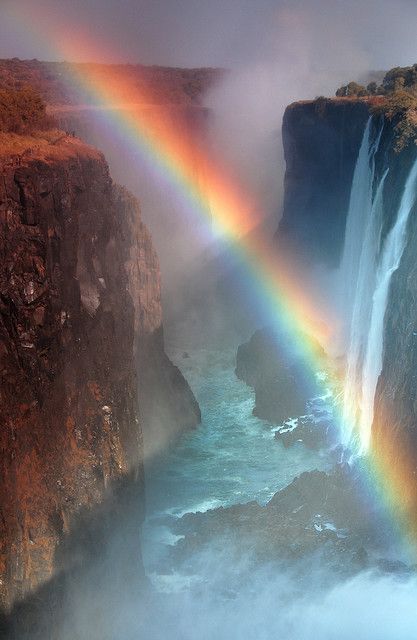 ~~Victoria Falls, Zambia • just after sunrise, view from the Zambian side • by davidkeine~~ Victoria Falls Africa, Victoria Falls Zambia, Largest Waterfall, Victoria Falls, Alam Yang Indah, Zimbabwe, Beautiful Rainbow, Zambia, A Rainbow