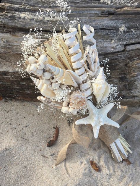 Beach Wedding Boutonniere, Beach Wedding Bouquet, Seashell Bouquet, Beach Crafts Diy, Rustic Beach Wedding, Seashell Wedding, Destination Wedding Decor, Fairhope Al, Dream Beach Wedding