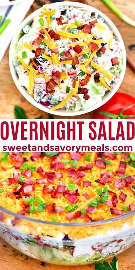 Seven Layer Salad Recipe Classic, Overnight Salad Recipe, Cauliflower Salad Recipes, Caesar Salad Recipes, Recipes Couscous, Seven Layer Salad Recipe, Broccoli Cauliflower Salad Recipes, Recipes Ramen, Overnight Salad