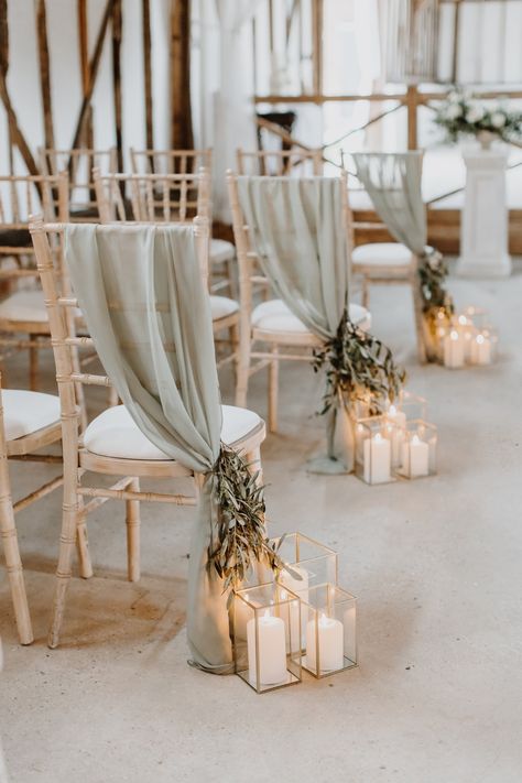 Neutral Flowers Wedding Table, Moss Green And Taupe Wedding, Dusty Blue Sage Green And Ivory Wedding, Sage Green And Cream Wedding Theme, Simple Ceremony Aisle Decor, Wedding Isles Ideas Indoor, Sage And White Wedding Theme, Plant Theme Wedding, Wedding Floral Inspiration