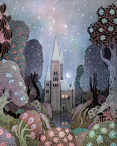 Fairy Tale – Ulla Thynell Ulla Thynell, Castle Illustration, Castle Drawing, Fairy Castle, Storybook Art, Arte 8 Bits, Mixed Media Illustration, Castle Art, Wall Murals Painted