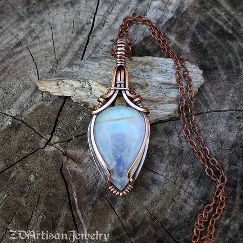 Wire Pendants, Wire Wrap Jewelry Designs, Wire Jewellery, Talisman Pendant, Wire Wrapping Crystals, Diy Wire Jewelry, Blue Moonstone, Wire Pendant, Rose Quartz Gemstone