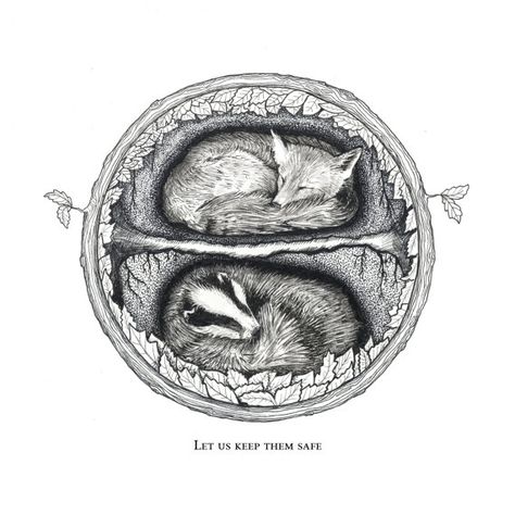 Let Us Keep Them Safe Art Print, 29,7x29,7cm, 300g Badger Tattoo, Badger Illustration, Fox Tattoo Design, Sleeping Animals, 1 Tattoo, Tattoo Illustration, Arte Animal, Art And Illustration, Wildlife Art