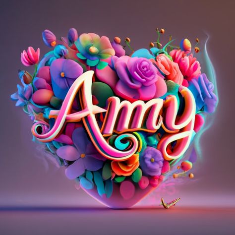 Amy Name, Bubble Letters, Back Round, 3d Render, Name Art, A Background, Colorful Flowers, Pink Flowers, Pink Purple