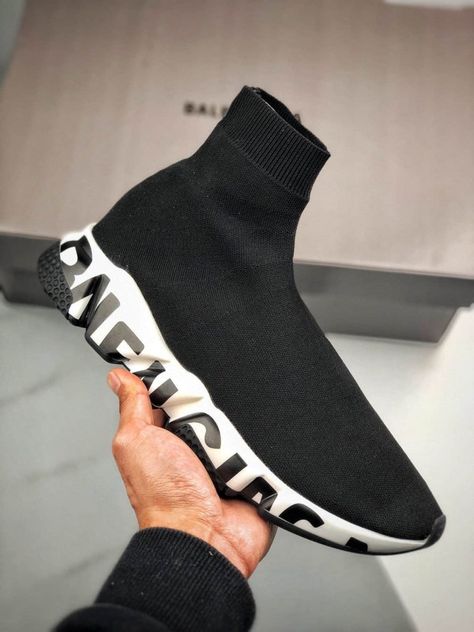 Balenciaga Speed Trainers Graffiti Branding Black White Balenciaga Speed Trainer Outfit Men, Balenciaga Speed Trainer Outfit, Speed Trainer Outfit, Balenciaga Sock Shoes, Balenciaga Speed Trainers, Balenciaga Speed Trainer, Nike Hat, Balenciaga Sneakers, Balenciaga Speed