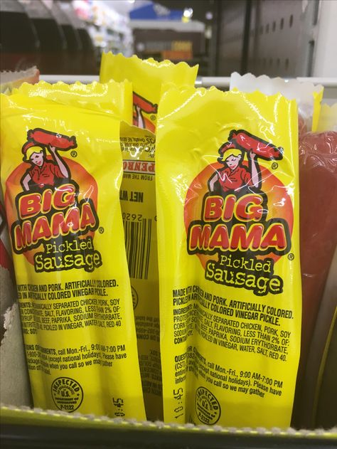 Who wouldn't want some Big Mama Pickled Sausage from Dollar General?!? Spicy Pickles Canning Recipes, Canning Sweet And Spicy Pickles, Hot Mama Pickled Sausage, Pickled Sausage Recipe, Trader Joe’s Unexpected Cheddar Sausage, Famous Dave’s Sweet And Spicy Pickle Recipe, Spicy Bowl, Pickled Sausage, Snack Rack