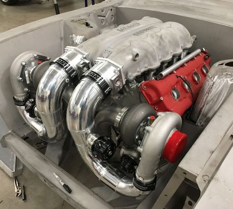 twin-turbo Ferrari 4.2 L F136 V8 in a 1968 Mustang Ford Mustang 1968, Ford Mustang 1969, Ls Engine Swap, Chevy Motors, Car Engines, 1968 Mustang, Crate Motors, R35 Gtr, Mechanical Engineering Design