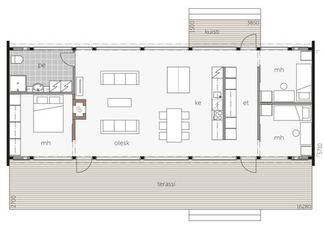 Glass House 100 - Log Cabin / Kontio Glass House Plans, The Glass House, Narrow House Plans, Small Floor Plans, Small House Layout, Long House, Architectural Floor Plans, Narrow House, House Construction Plan