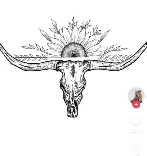 Western Wrist Tattoos, Western Couple Tattoos, Long Horn Tattoo For Women, Cow Skull Tattoo Flowers, Tattoo Designs Nature, Tattoo Designs Colorful, Tattoo Designs Skull, Tattoo Designs Watercolor, Tattoo Designs Floral