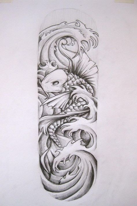 Koi Fish With Waves Tattoo, Koi Fish Waves Tattoo, Japan Fish Tattoo Design, Koi Fish Forearm Tattoo, Japanese Tattoo Koi Fish, Fish Tattoo Forearm, Forearm Drawing, Koi Fish Tattoo Stencil, Koi Fish Sketch