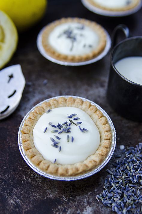 Lemon Lavender Tarts Recipe Lemon Tartlets Recipe, Lavender Dessert Recipes, Lemon Angel Food Cake, Lavender Dessert, Lemon Tartlets, Recipes For Spring, Tartlets Recipe, Lavender Recipes, Culinary Lavender