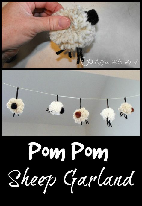 Celebrate the Year of the Sheep with this fun pompom garland by @coffeewithus3 Sheep Diy Decor, Sheep Baby Shower Ideas, Sheep Garland, Pompom Sheep, Pom Pom Sheep, Knitting Corner, Nativity Tree, Farm Baby Shower, Sheep Crafts