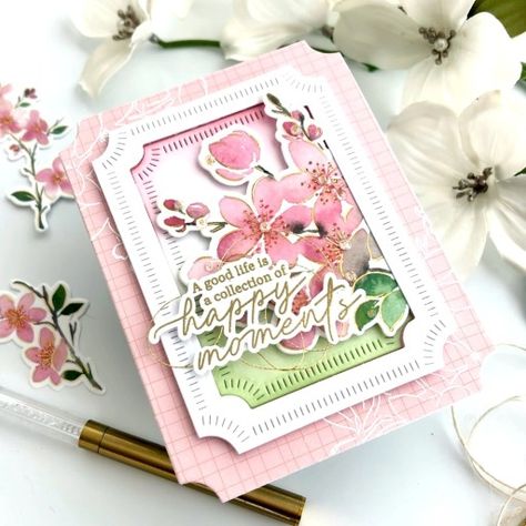 Pink Fresh Studio, Layering Stencils, Studio Cards, Pinkfresh Studio, Monthly Crafts, Event Card, Cherry Blossom Branch, Floral Branch, Photopolymer Stamps