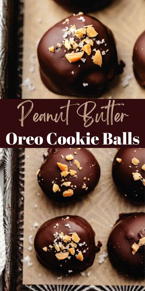 Peanut Butter Oreo Cookie Balls - I Heart Eating Oreo Truffles Recipe, Oreo Cookie Balls, Peanut Butter Truffles, Dessert Truffles, Cookie Balls, Peanut Butter Oreo, Chocolate Candy Recipes, Oreo Balls, Oreo Recipes