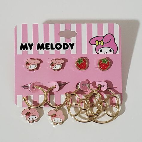 Earrings Hello Kitty, My Melody Strawberry, Bow Earring, Kawaii Outfit, Strawberry Pink, Hello Kit, Hello Kitty Backgrounds, Hello Kitty Iphone Wallpaper, Kawaii Accessories